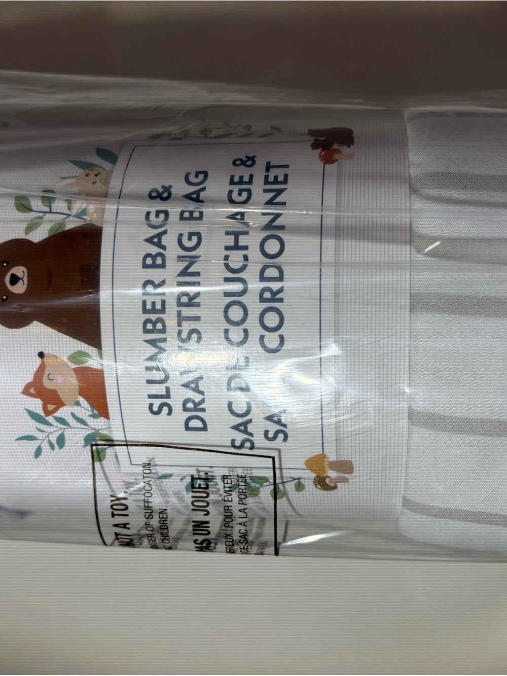 Woodland Animals Slumber Bag / Drawstring Bag - White with Brown & Green
